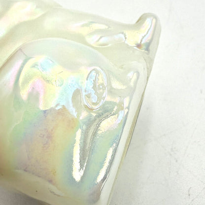 Fenton Hand Painted Opaque White Iridescent Art Glass Cat Figurine