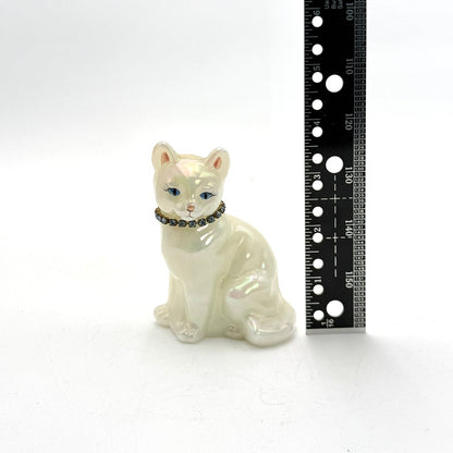 Fenton Hand Painted Opaque White Iridescent Art Glass Cat Figurine