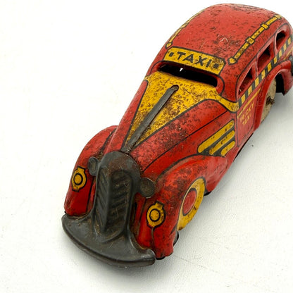 VTG MAR Tricky Taxi No. 7108 Tin Wind-Up Toy Car w/ Key