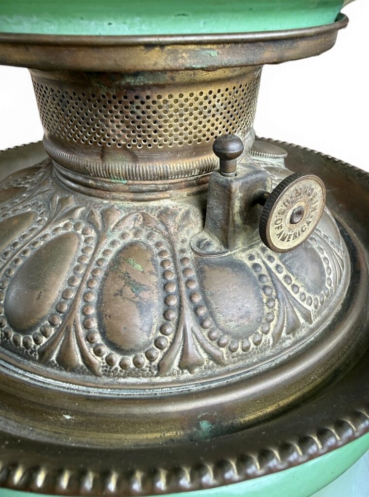 Antique Hand Painted Rose Floral Green & Pink Globe Glass Parlor Lamp