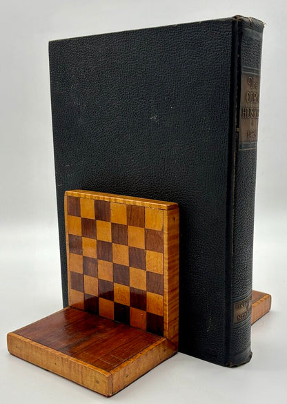 Vtg. Handmade Wooden Inlaid Book Ends /j