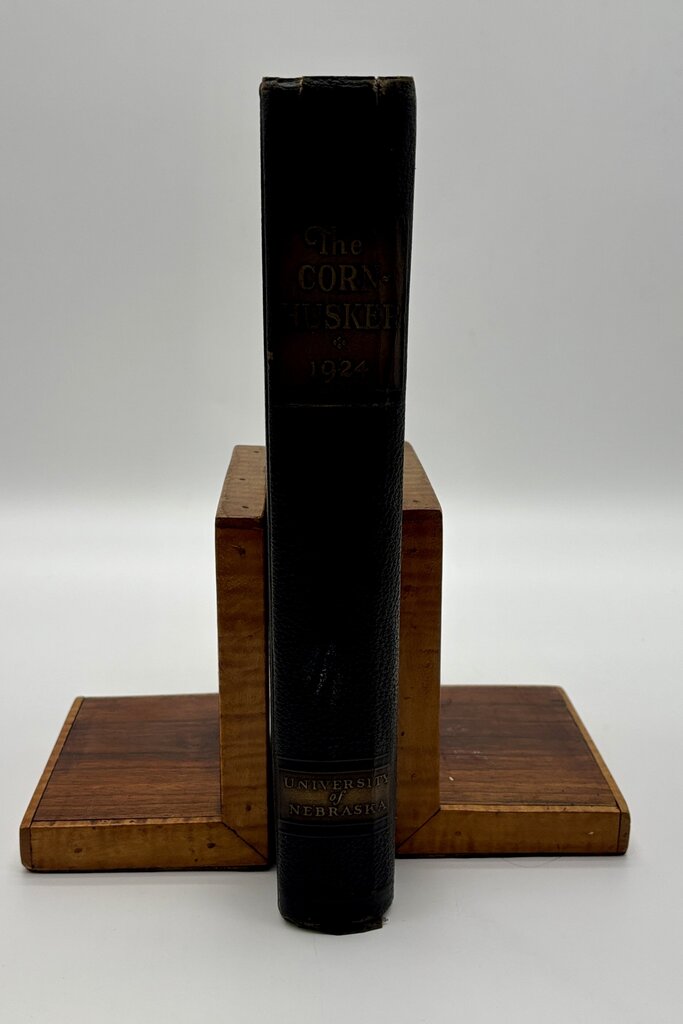 Vtg. Handmade Wooden Inlaid Book Ends /j