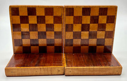 Vtg. Handmade Wooden Inlaid Book Ends /j