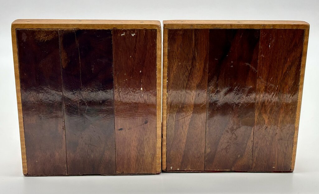 Vtg. Handmade Wooden Inlaid Book Ends /j