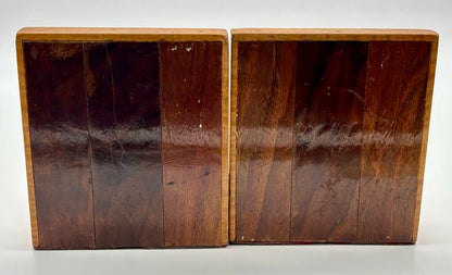 Vtg. Handmade Wooden Inlaid Book Ends /j