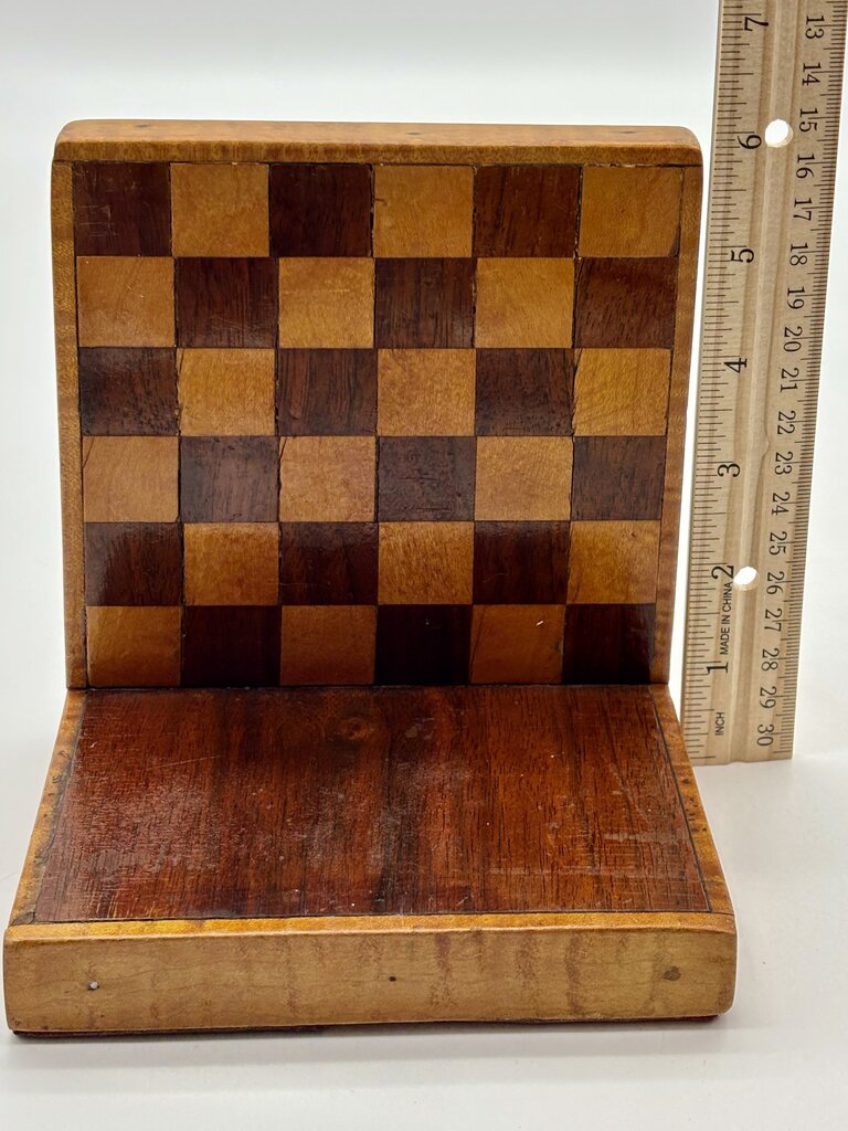 Vtg. Handmade Wooden Inlaid Book Ends /j