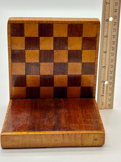 Vtg. Handmade Wooden Inlaid Book Ends /j