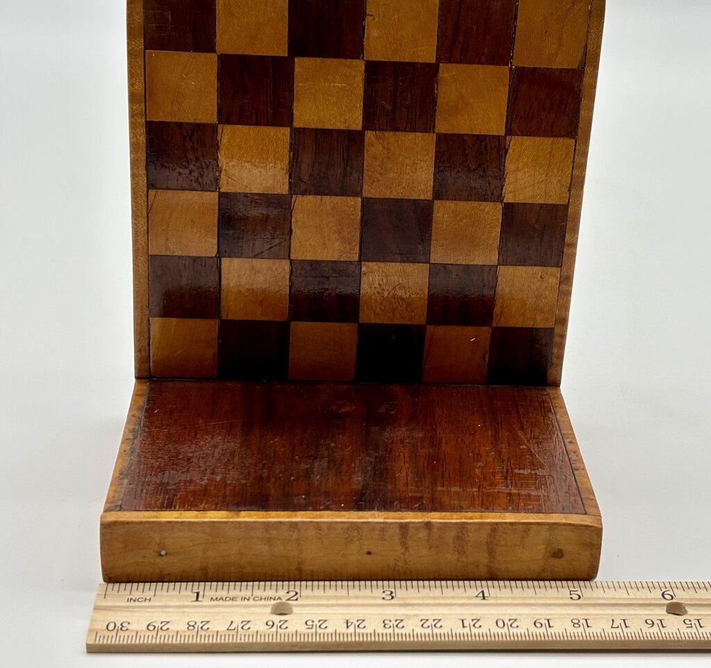 Vtg. Handmade Wooden Inlaid Book Ends /j