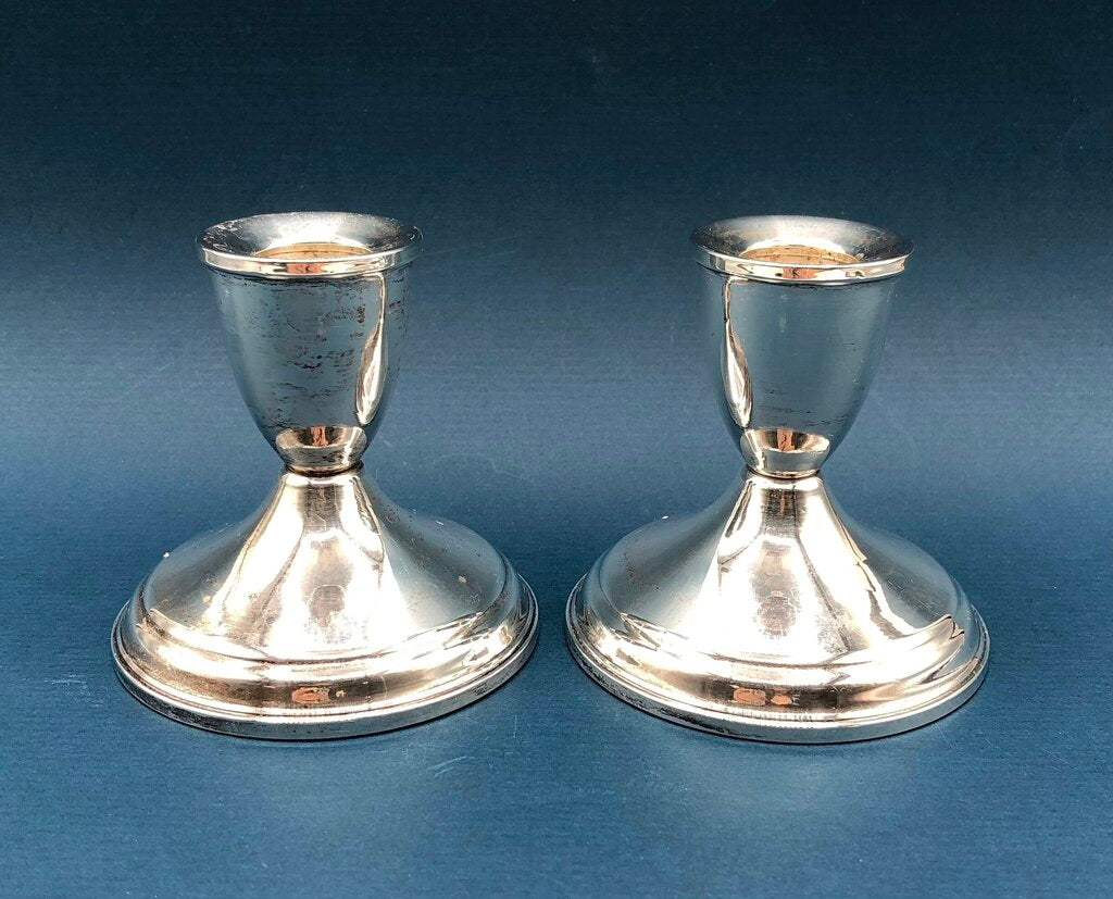 Vtg Pair Duchin Sterling Silver 3” Candlesticks Weighted /b