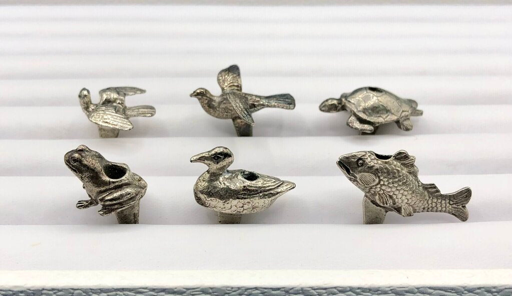 6ea Vintage Reed & Barton Silver Plate Animal Birthday Candle Holders /b