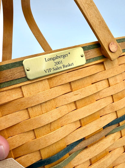 Longaberger 2001 VIP Sales Woven Storage Basket w/ Plaid Liner & Insert