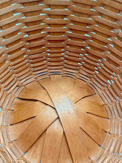 Longaberger 1992 Round Woven Maple Basket w/ Leather Handles & Clear Plastic Liner