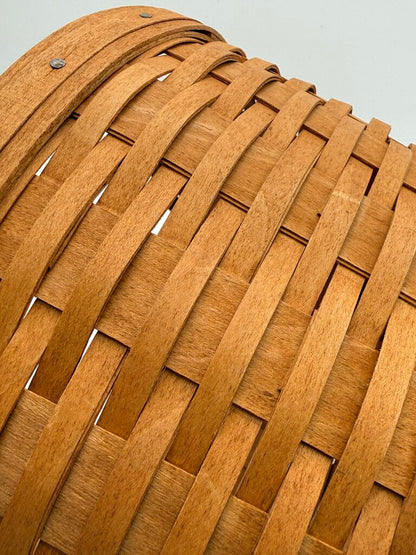 Longaberger 1992 Round Woven Maple Basket w/ Leather Handles & Clear Plastic Liner