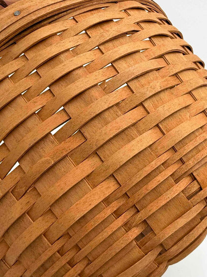 Longaberger 1992 Round Woven Maple Basket w/ Leather Handles & Clear Plastic Liner