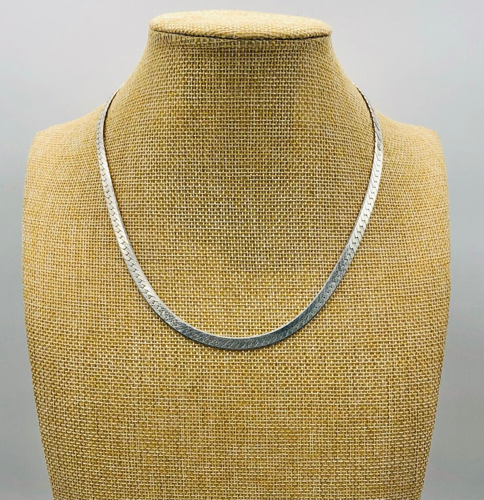 6mm Sterling Silver Herringbone Chain 18” Necklace Italy /b