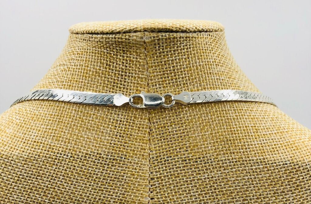 6mm Sterling Silver Herringbone Chain 18” Necklace Italy /b