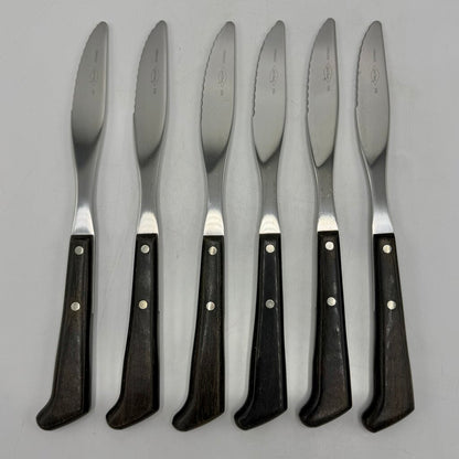 Vintage West Bend 6 Piece Steak Knife Set Stainless Steel Wood Handles MCM in Box /cb