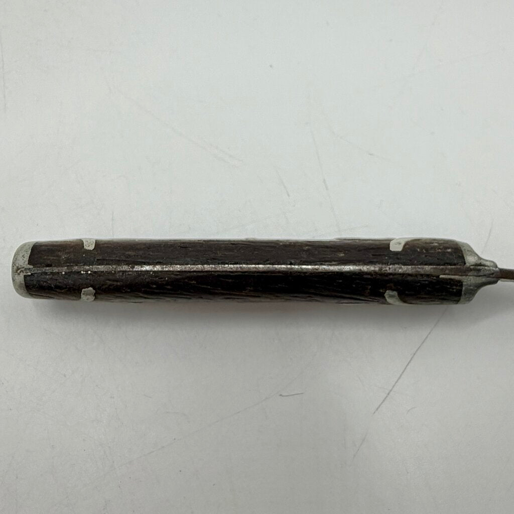 Antique Primitive 3 Tine Fork Wood Handle Pewter Inlay 7 3/4” 19th Century /cb