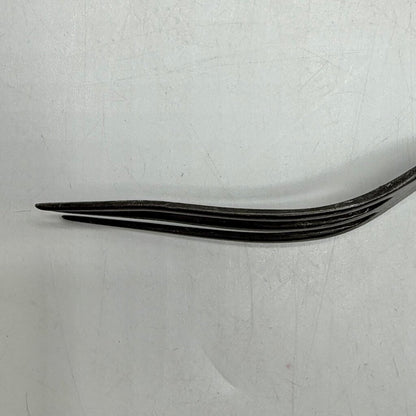 Antique Primitive 3 Tine Fork Wood Handle Pewter Inlay 7 3/4” 19th Century /cb
