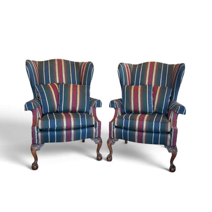 Sherrill Multi-Color Striped Wingback Armchair