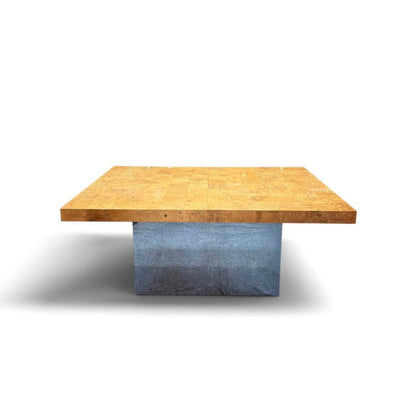 Modernist Checkered Burl Dining Table with 6 Chairs and 2 Leaves