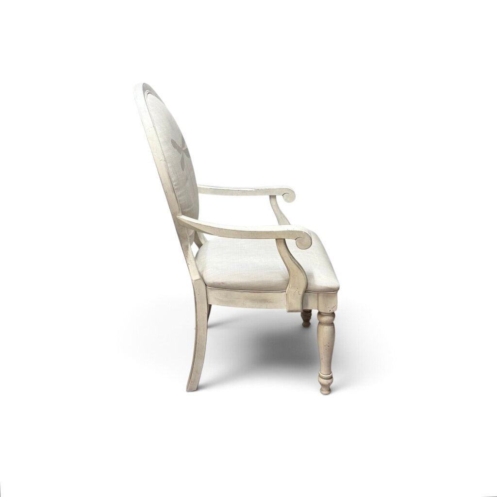 Dragonfly Upholstered Whitewashed Round Dinning Table with 6 Chairs and 2 Leaves
