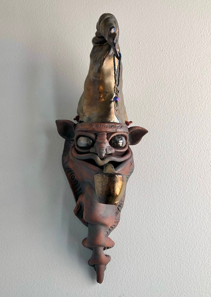 Handcrafted Raku Pottery “The Guardian” Mystical Wall Sculpture /b