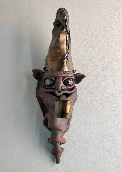 Handcrafted Raku Pottery “The Guardian” Mystical Wall Sculpture /b