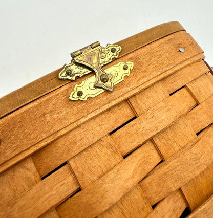 Set of 2 Longaberger Handwoven Lidded Basket w/ Leather Handles