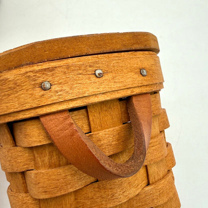 Set of 2 Longaberger Handwoven Lidded Basket w/ Leather Handles