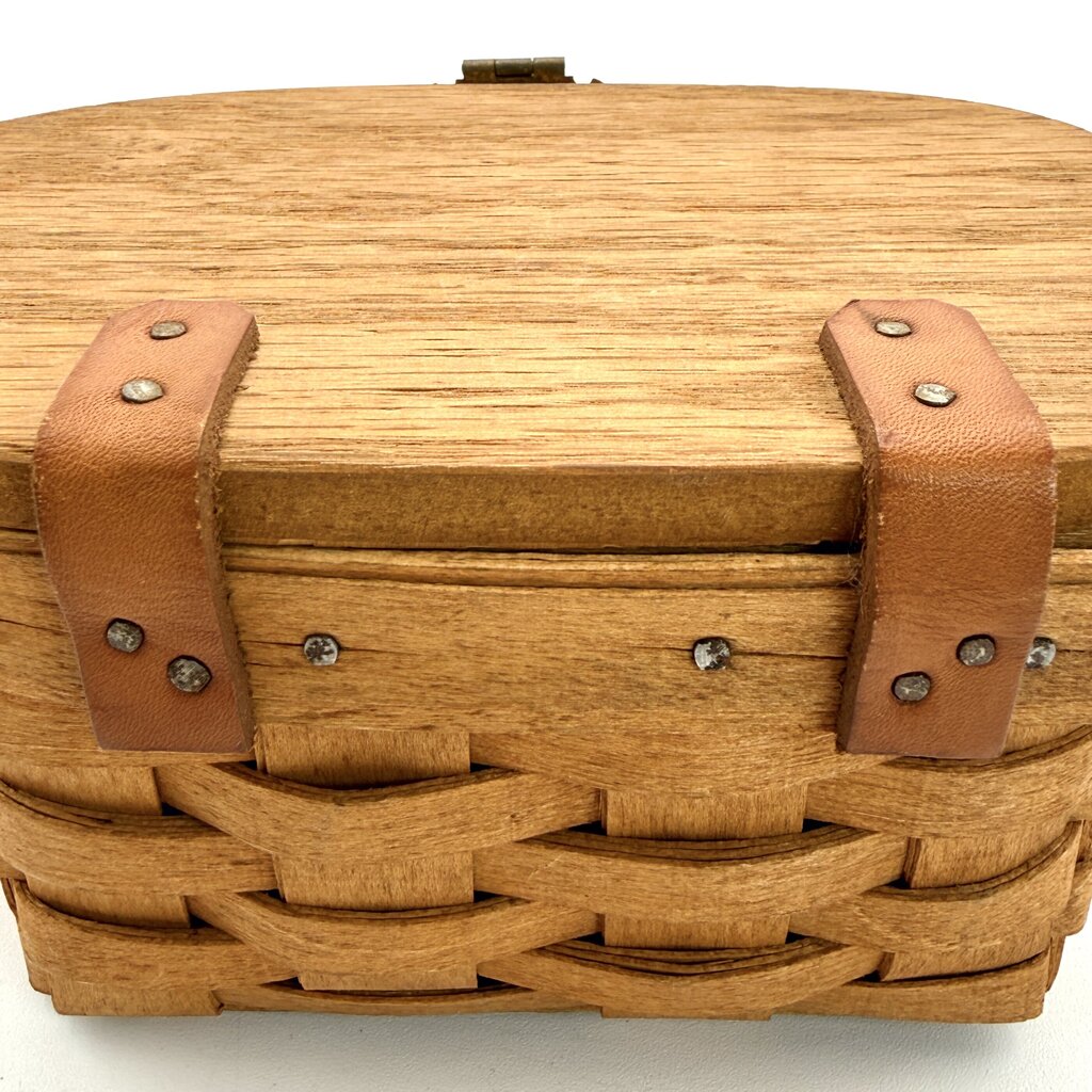 Set of 2 Longaberger Handwoven Lidded Basket w/ Leather Handles