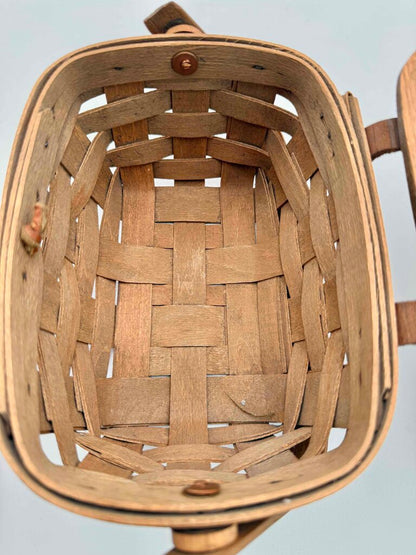 Longaberger 1985 Woven Wood Picnic Basket with Painted Rocking Horse Lid