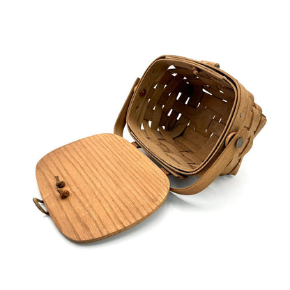 Longaberger 1985 Woven Wood Picnic Basket with Painted Rocking Horse Lid