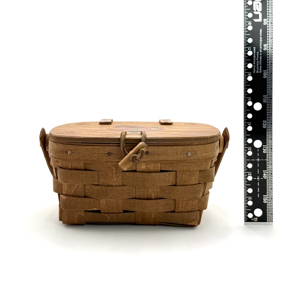 Longaberger 1985 Woven Wood Picnic Basket with Painted Rocking Horse Lid