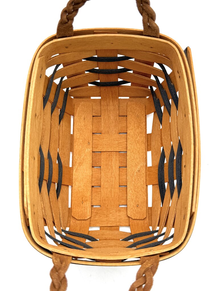 Set of 2 Small Longaberger Rectangle Baskets with Leather Braid Handles