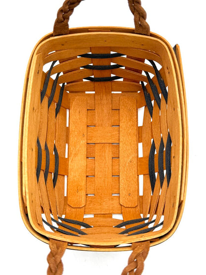 Set of 2 Small Longaberger Rectangle Baskets with Leather Braid Handles