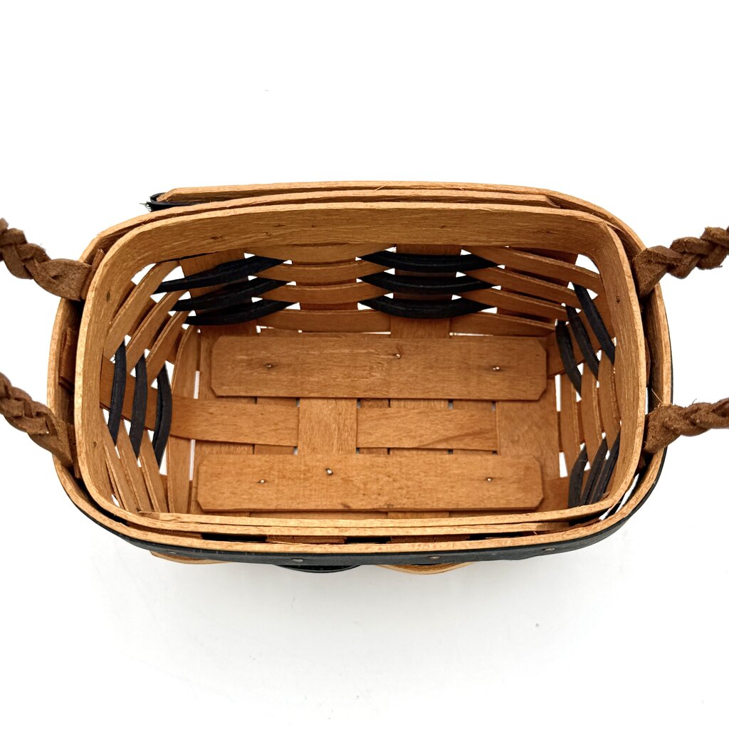 Set of 2 Small Longaberger Rectangle Baskets with Leather Braid Handles