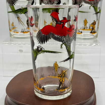 Set of 4 MCM Hazel Atlas Pheasant Hunting Vintage Bar Drinking Glasses /hy