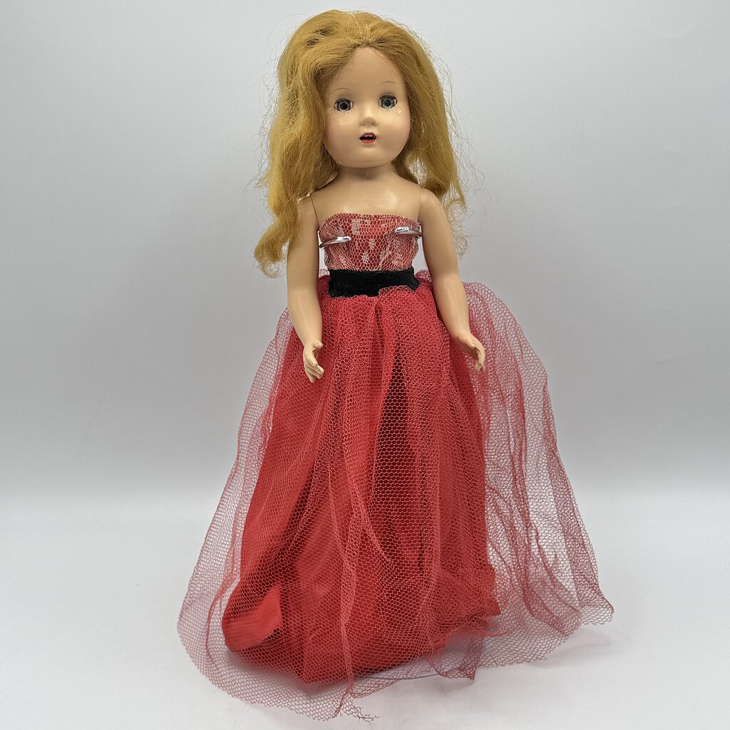 Vintage 1953 LuAnn Simms 14” Hard Plastic Walker Doll Made In USA Works /cb