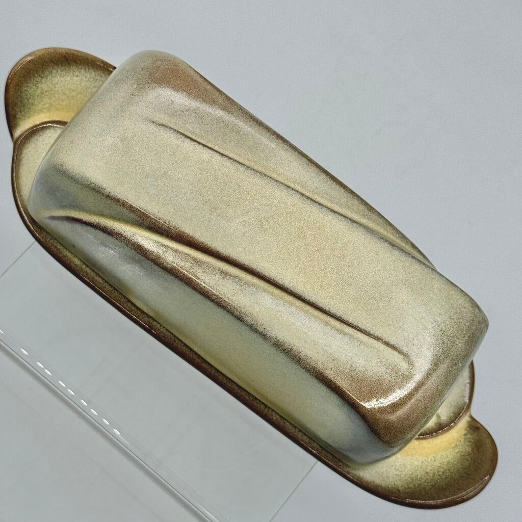 Frankoma Vintage Lazy Bones Butter Dish in Dessert Gold #4K \HY