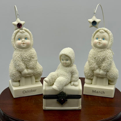 Snowbabies 2000 & 2003 Birth Month Stone Figurine Collectibles Department 56- March, July, & October /hy