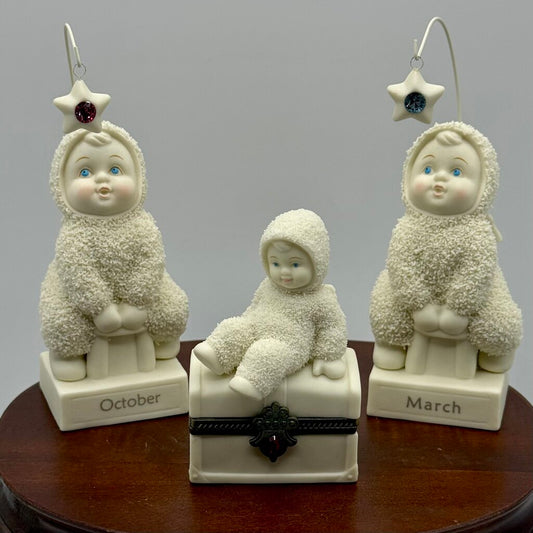 Snowbabies 2000 & 2003 Birth Month Stone Figurine Collectibles Department 56- March, July, & October /hy