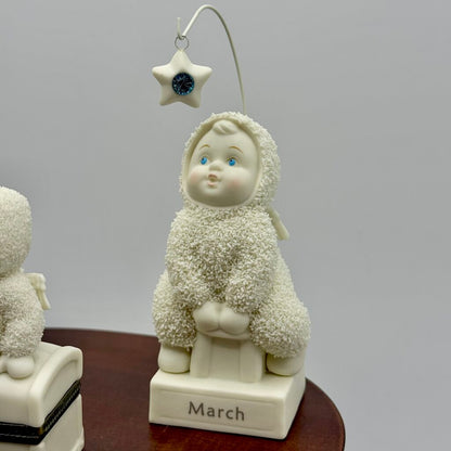 Snowbabies 2000 & 2003 Birth Month Stone Figurine Collectibles Department 56- March, July, & October /hy