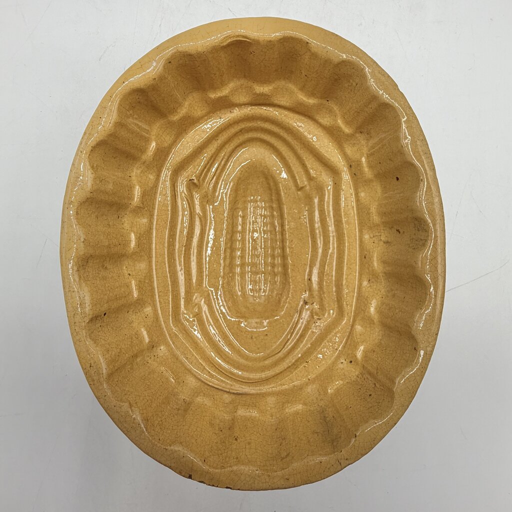 Antique Corn Cob Yellow Ware Food Mold Oval Stoneware Farmhouse Decor /cb