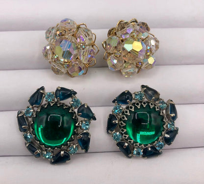 2 Pair Vtg Weiss & Alice Caviness Clip Earrings /b