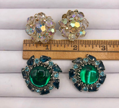 2 Pair Vtg Weiss & Alice Caviness Clip Earrings /b