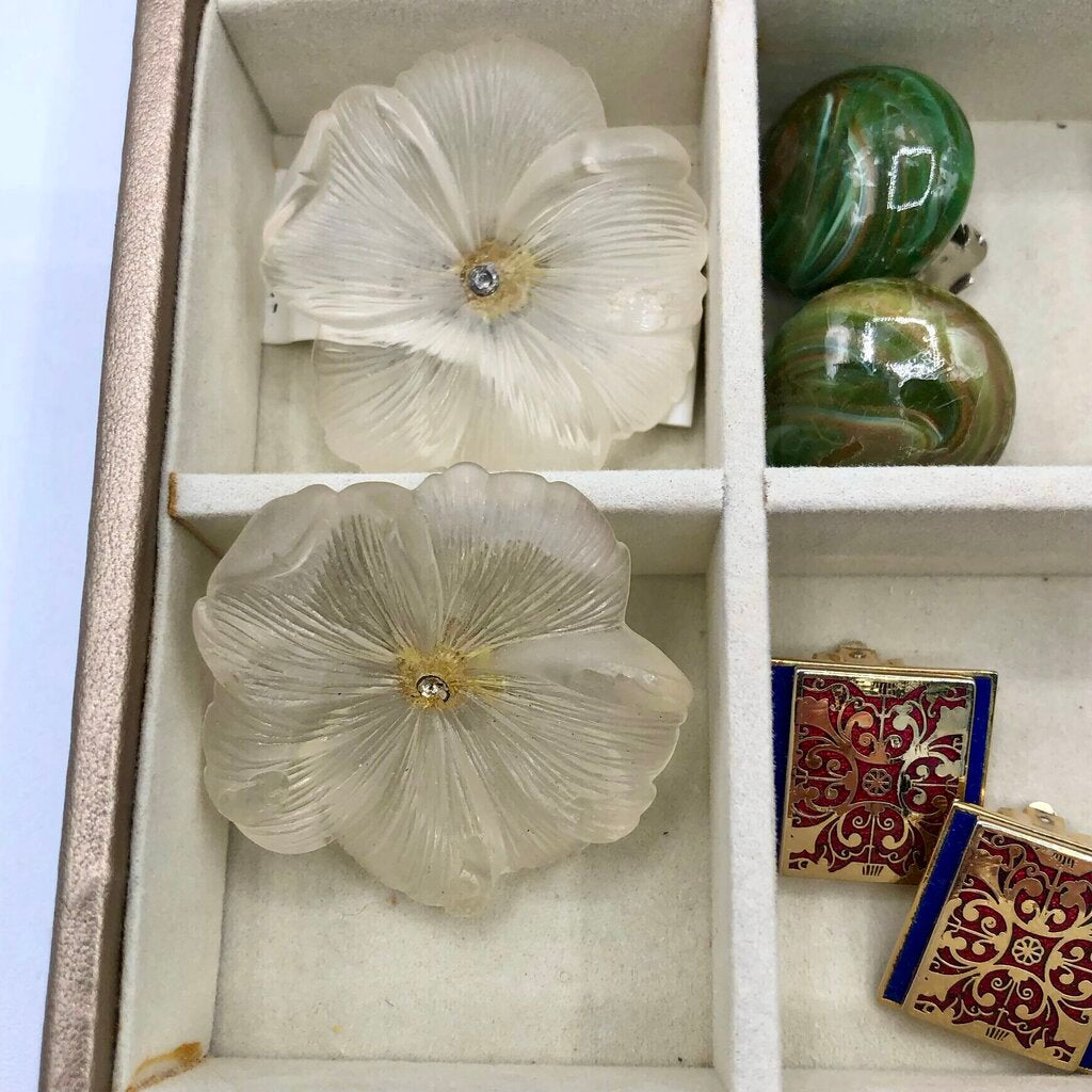 23 Vtg Pair Clip Earrings w/ 2 Storage Trays /b