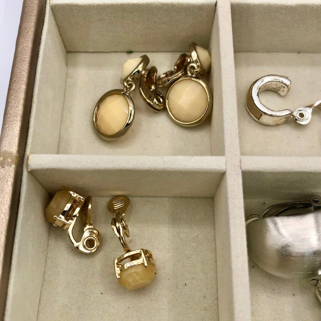 23 Vtg Pair Clip Earrings w/ 2 Storage Trays /b