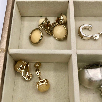 23 Vtg Pair Clip Earrings w/ 2 Storage Trays /b