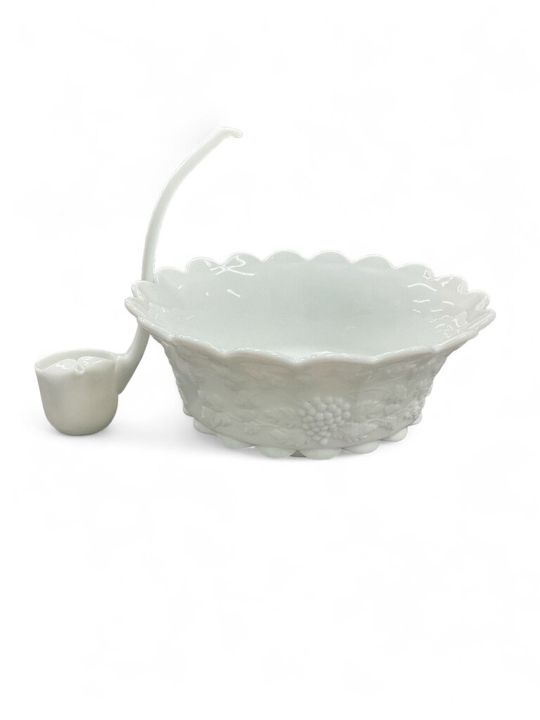 Milk Glass Punch Bowl Set /21